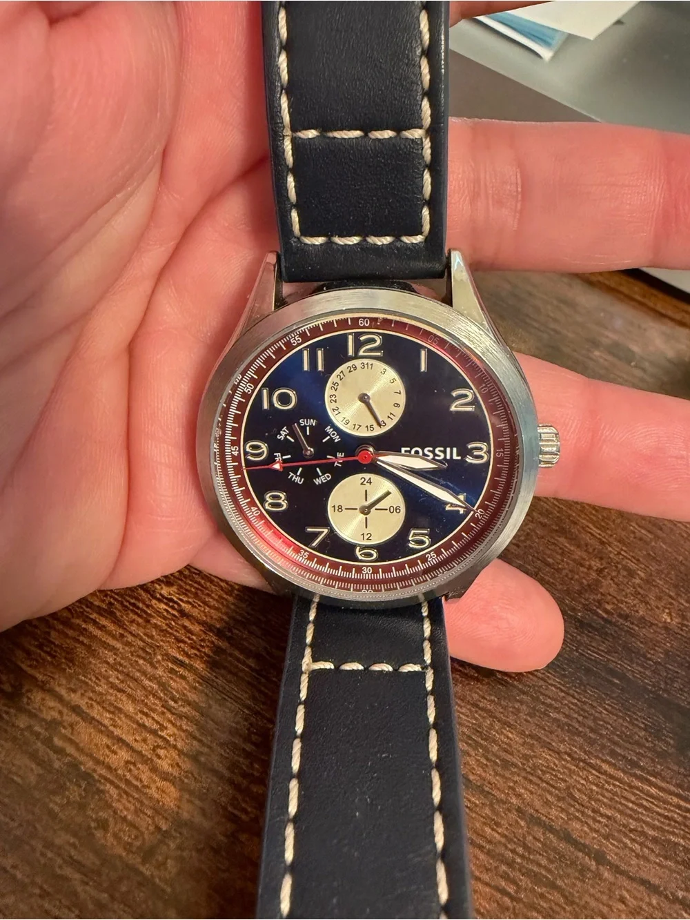 Fossil Tan Leather Strap Watch with Silver Case